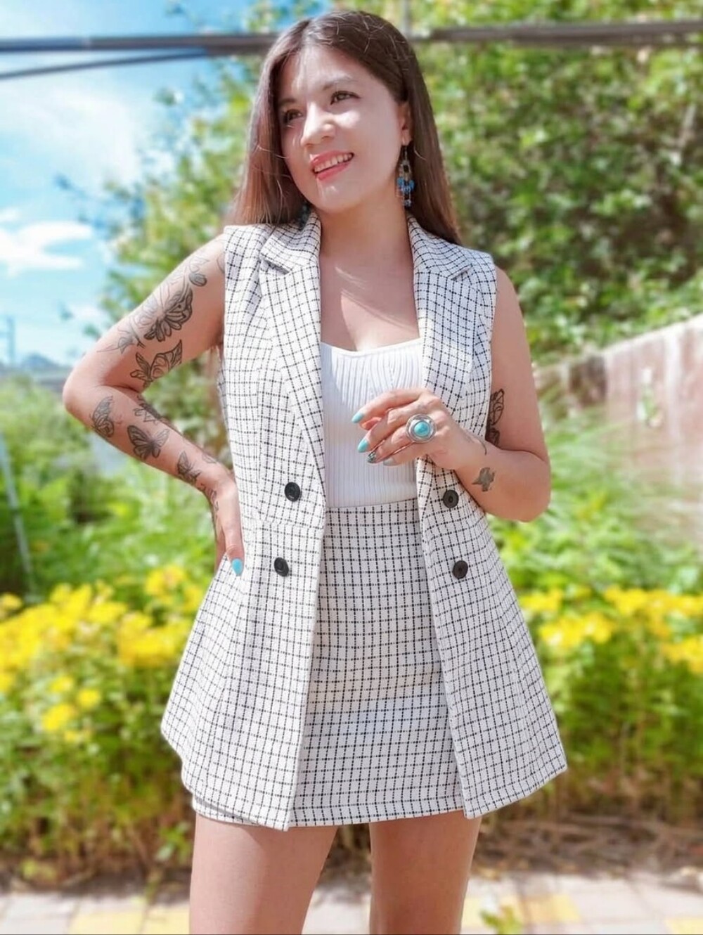 2pcs Stylish Plaid Print Lapel Neck Vest Blazer and Mini Skirt Set